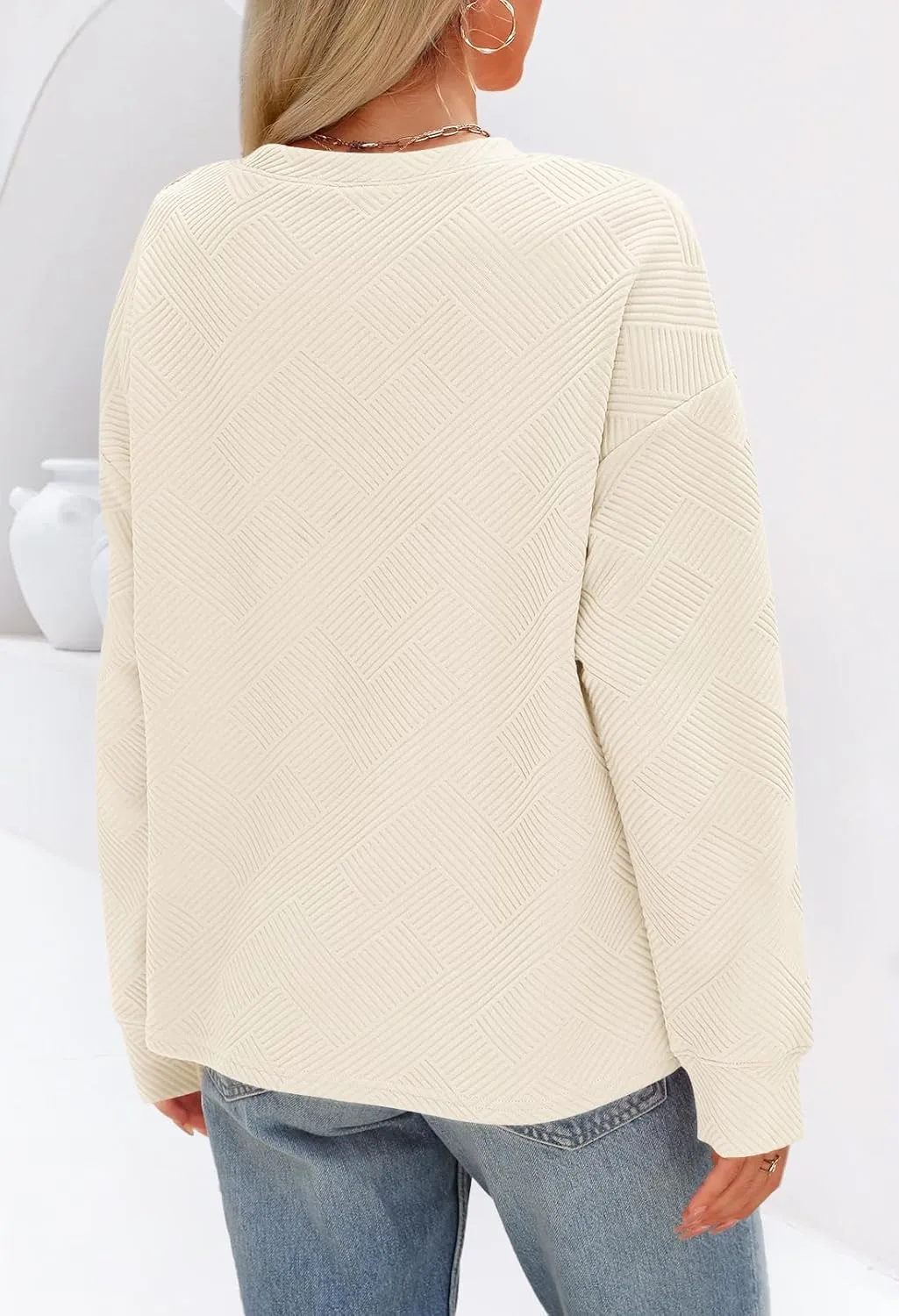 MEROKEETY Women's 2024 Fall Long Sleeve Oversized T Shirt Casual Crewneck Basic Textured Pullover Sweatshirt Tops