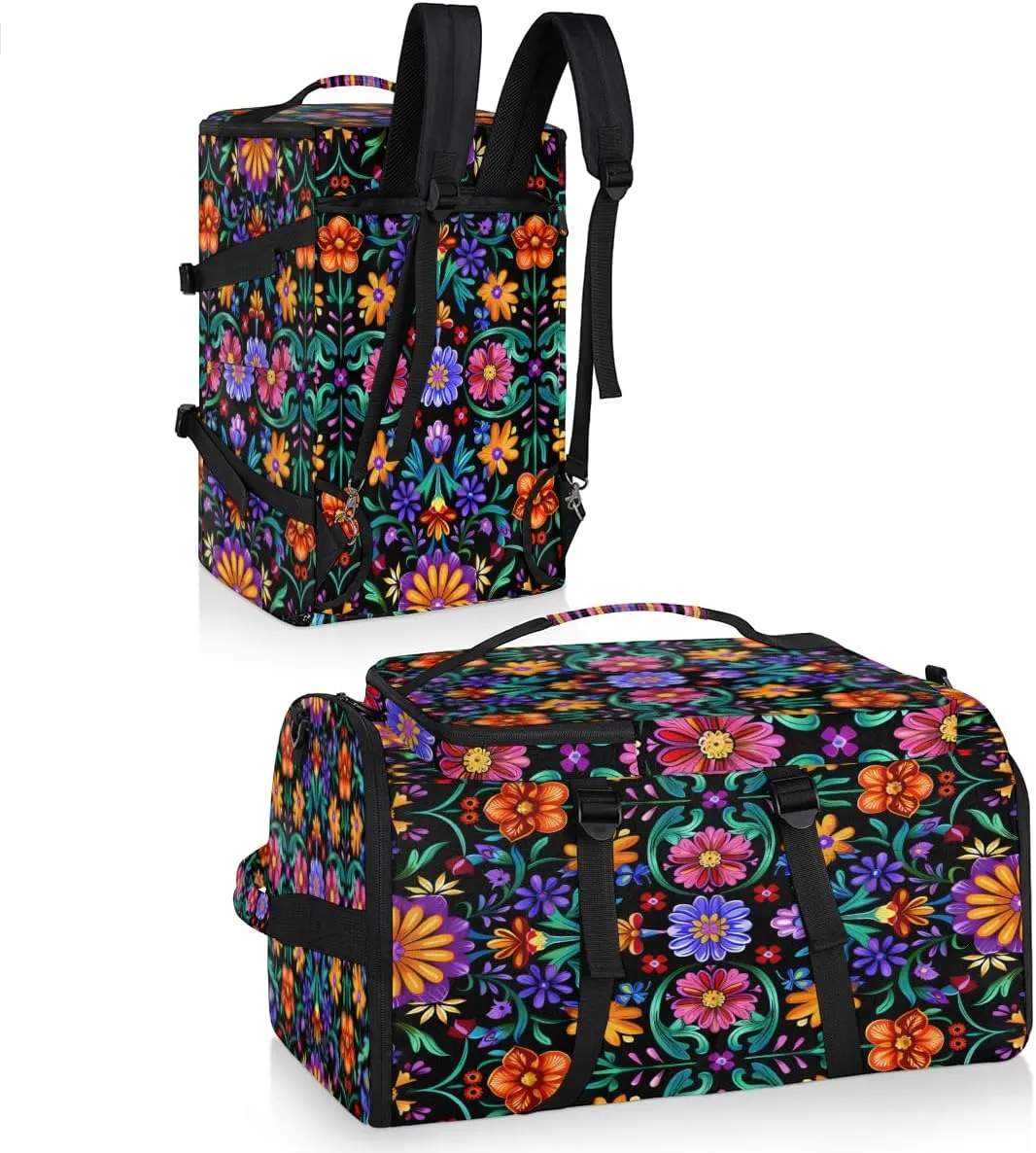 Mexican Flower Boho Floral Travel Backpack Carry On Flight Approved for Men Women, Lightweight Large Luggage Weekender Casual Daypack Backpacks for Traveling Airplane