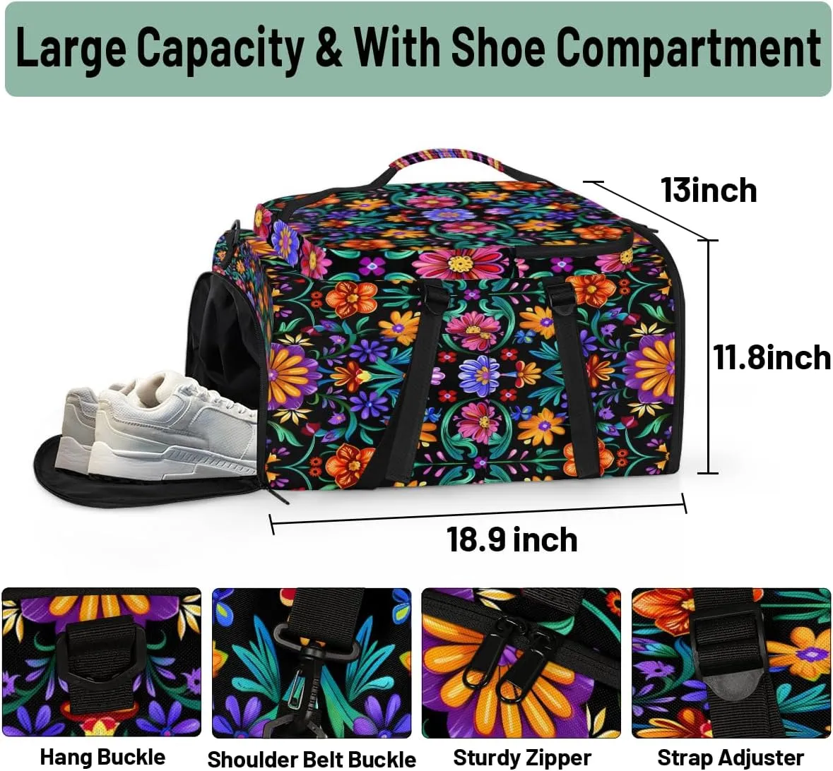 Mexican Flower Boho Floral Travel Backpack Carry On Flight Approved for Men Women, Lightweight Large Luggage Weekender Casual Daypack Backpacks for Traveling Airplane