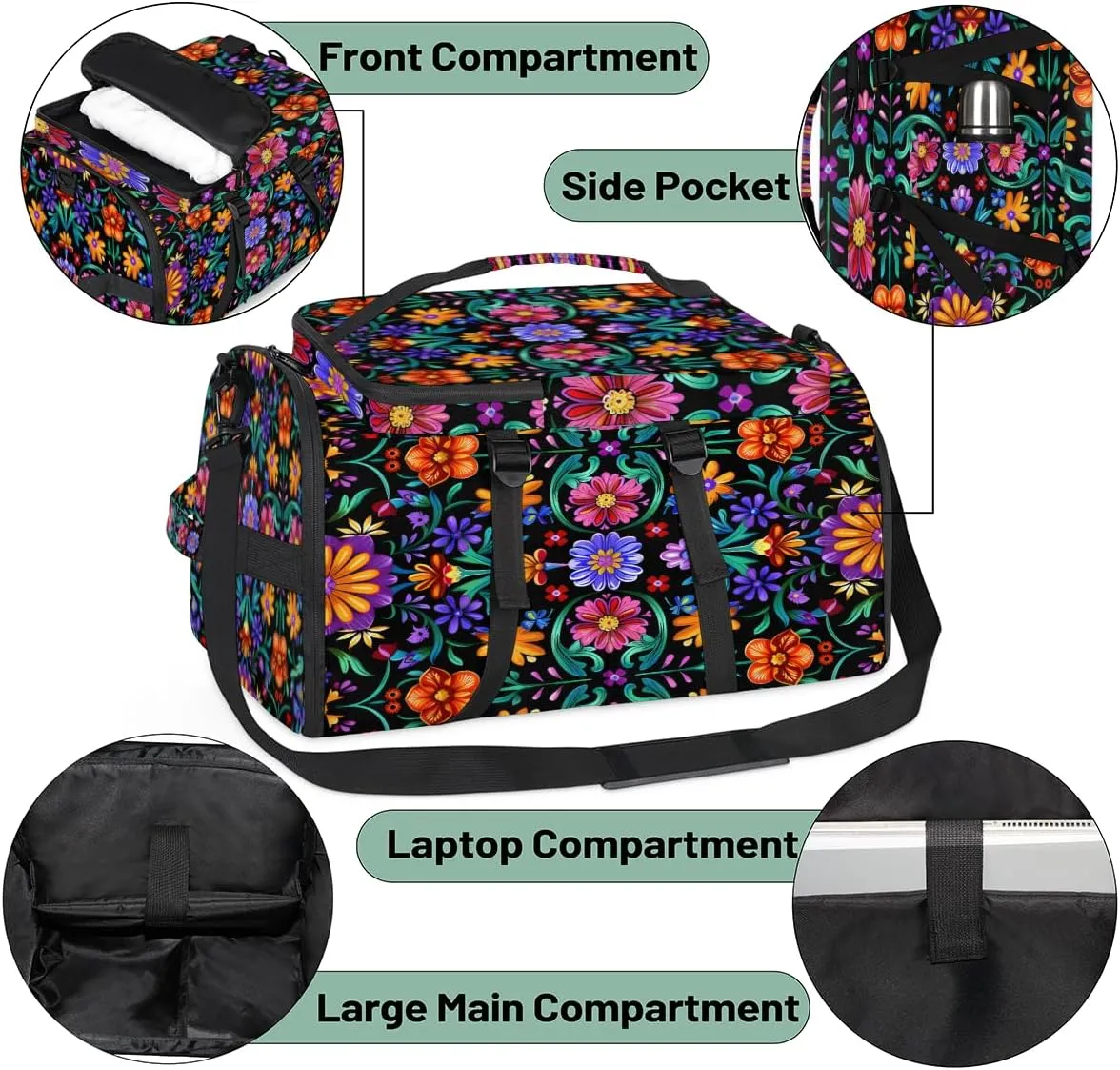 Mexican Flower Boho Floral Travel Backpack Carry On Flight Approved for Men Women, Lightweight Large Luggage Weekender Casual Daypack Backpacks for Traveling Airplane