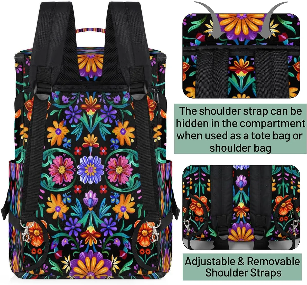 Mexican Flower Boho Floral Travel Backpack Carry On Flight Approved for Men Women, Lightweight Large Luggage Weekender Casual Daypack Backpacks for Traveling Airplane