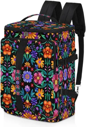 Mexican Flower Boho Floral Travel Backpack Carry On Flight Approved for Men Women, Lightweight Large Luggage Weekender Casual Daypack Backpacks for Traveling Airplane