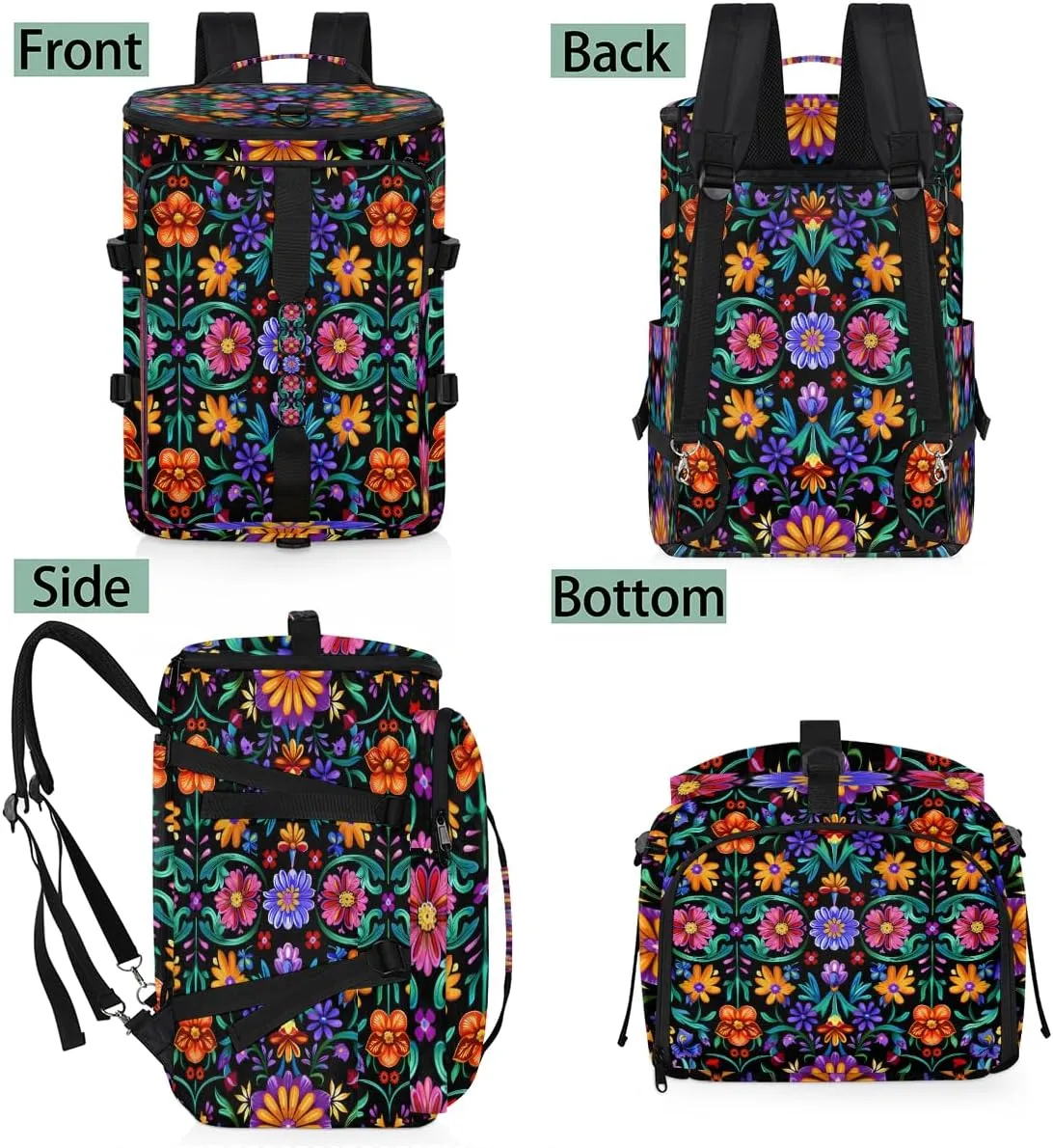 Mexican Flower Boho Floral Travel Backpack Carry On Flight Approved for Men Women, Lightweight Large Luggage Weekender Casual Daypack Backpacks for Traveling Airplane