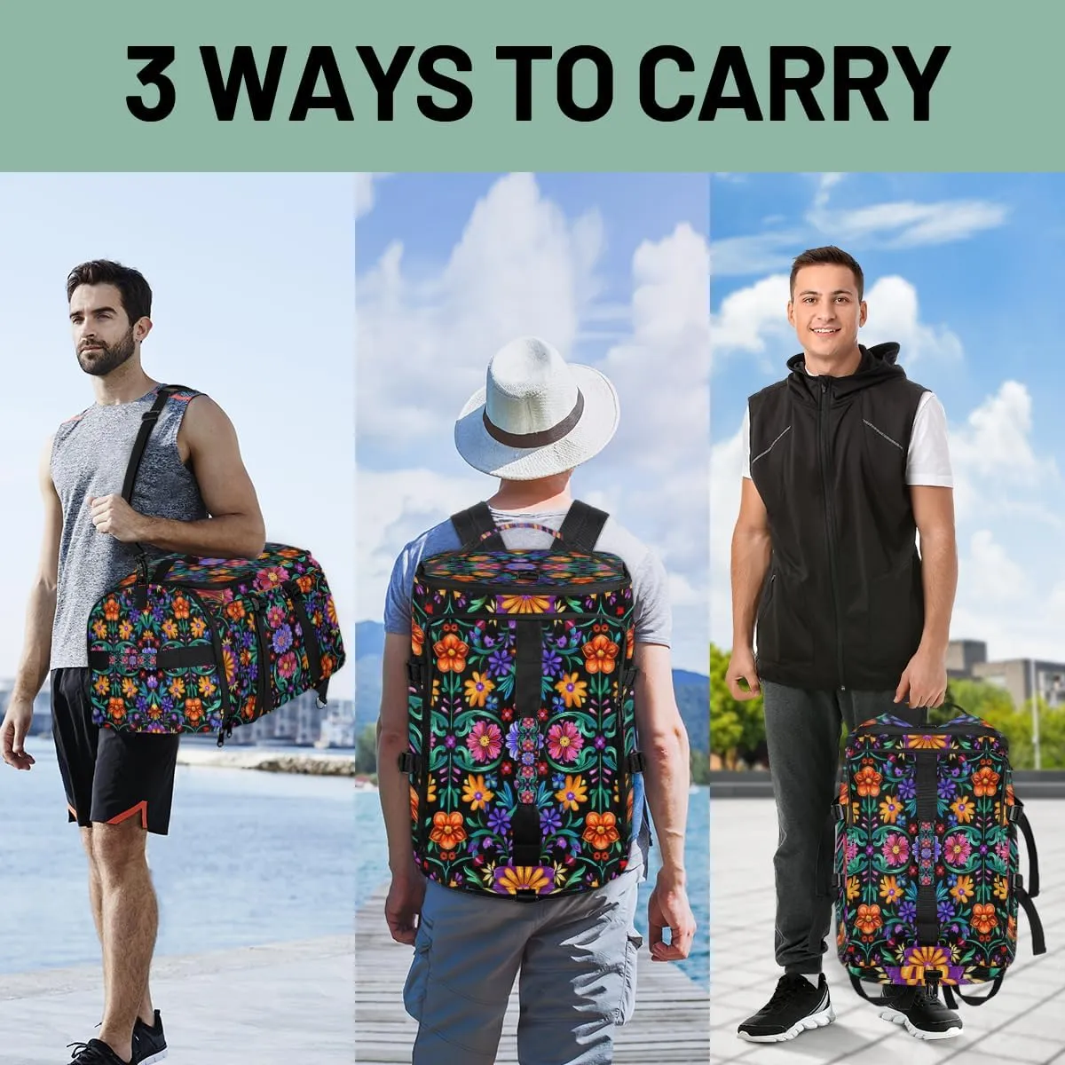 Mexican Flower Boho Floral Travel Backpack Carry On Flight Approved for Men Women, Lightweight Large Luggage Weekender Casual Daypack Backpacks for Traveling Airplane