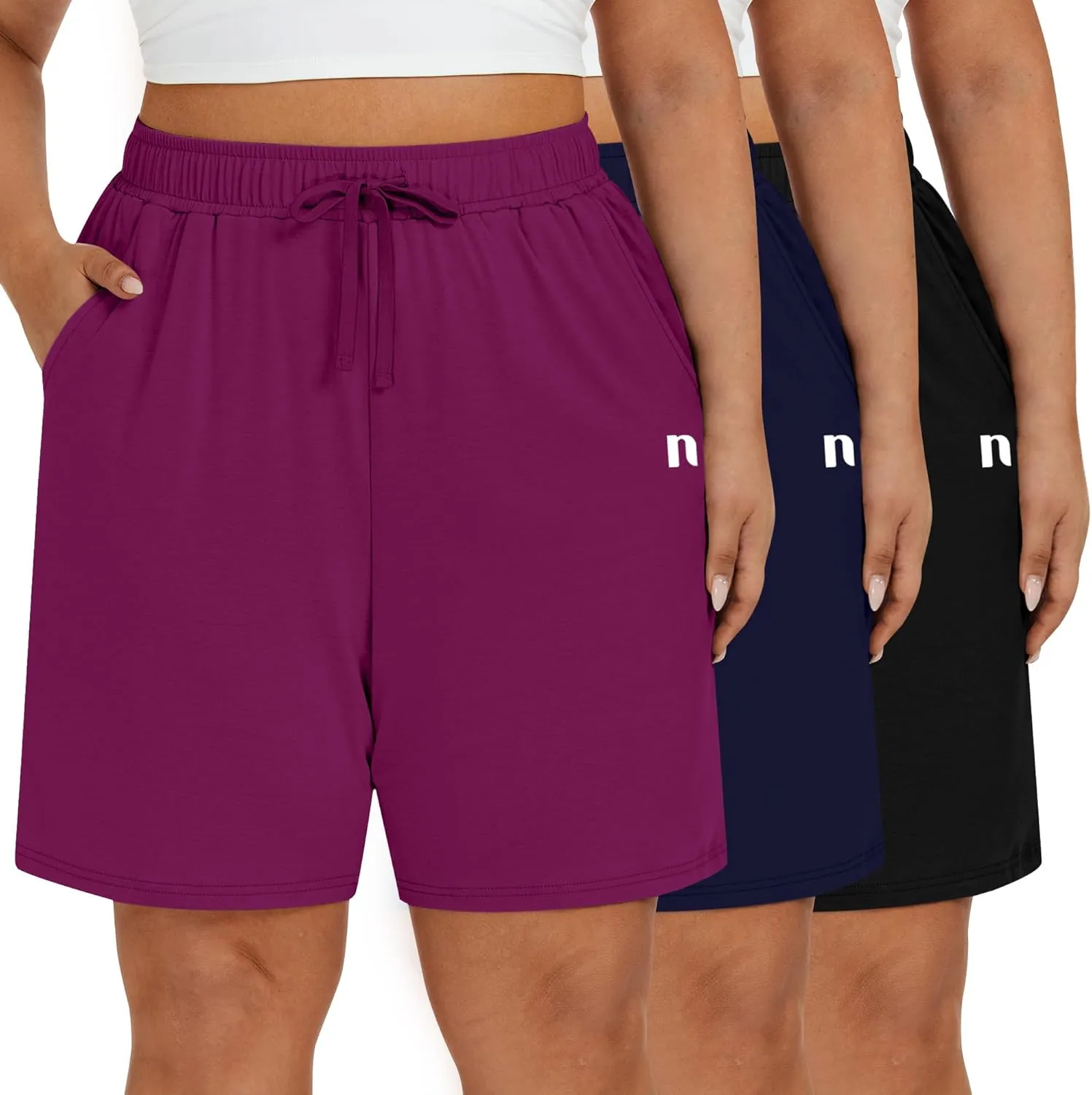 Neer 3 Pack Plus Size Women's Bermuda Shorts Cotton Drawstring High Waisted Casual Athletic Sweatpants Shorts with Pockets