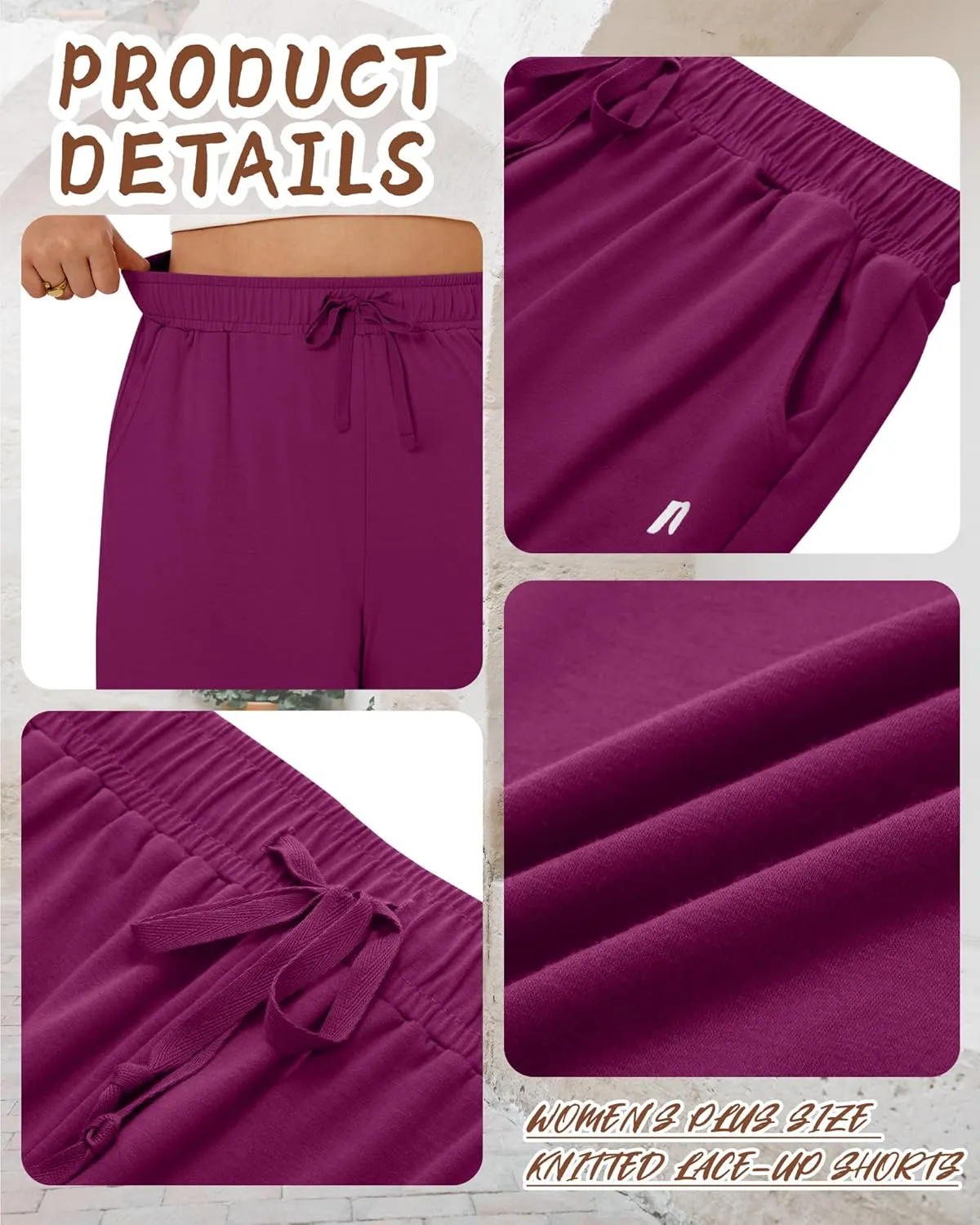 Neer 3 Pack Plus Size Women's Bermuda Shorts Cotton Drawstring High Waisted Casual Athletic Sweatpants Shorts with Pockets