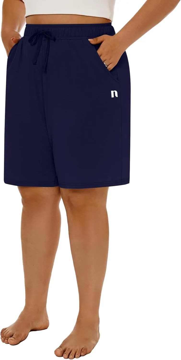 Neer 3 Pack Plus Size Women's Bermuda Shorts Cotton Drawstring High Waisted Casual Athletic Sweatpants Shorts with Pockets