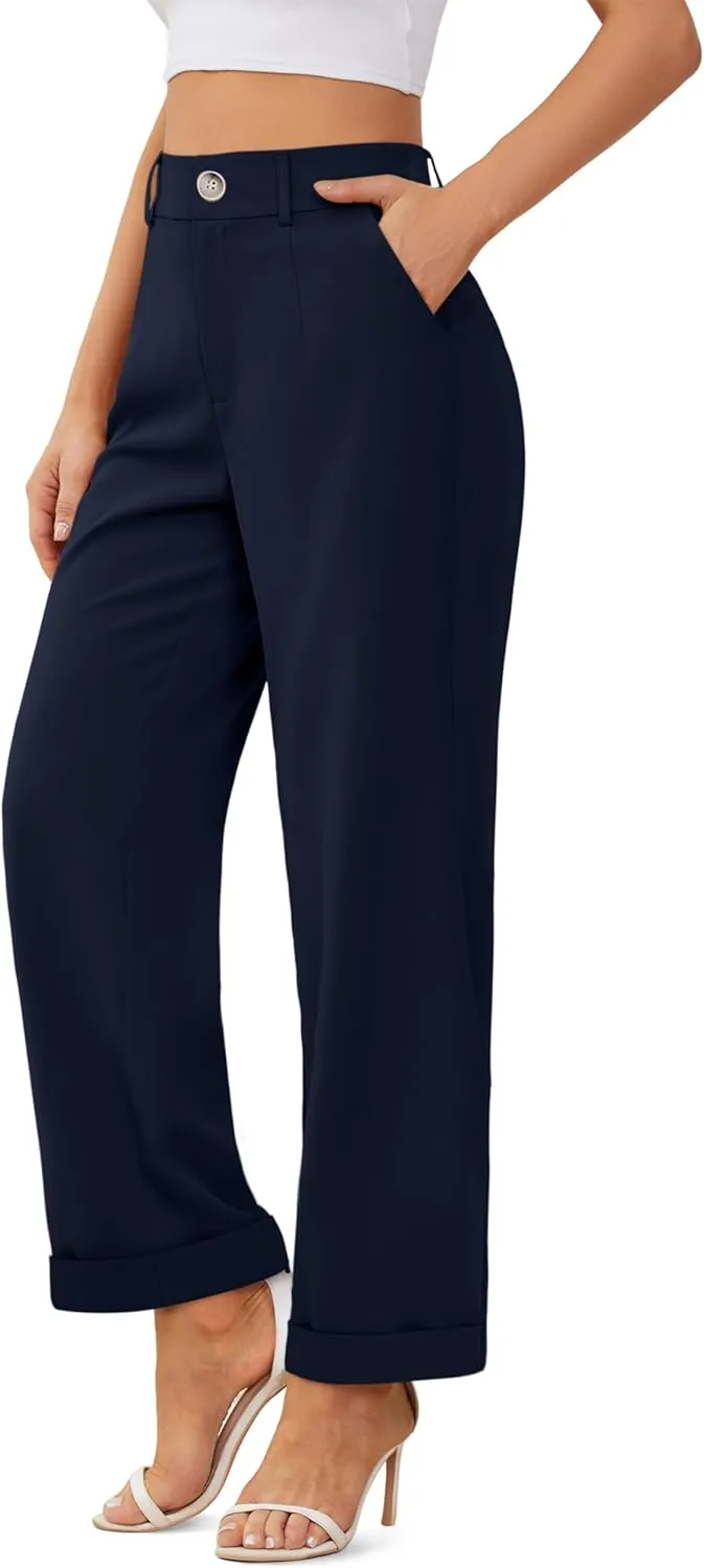 onlypuff Women Pants Work Business Dressy Trousers Wide Leg High Waisted Slacks with Pockets