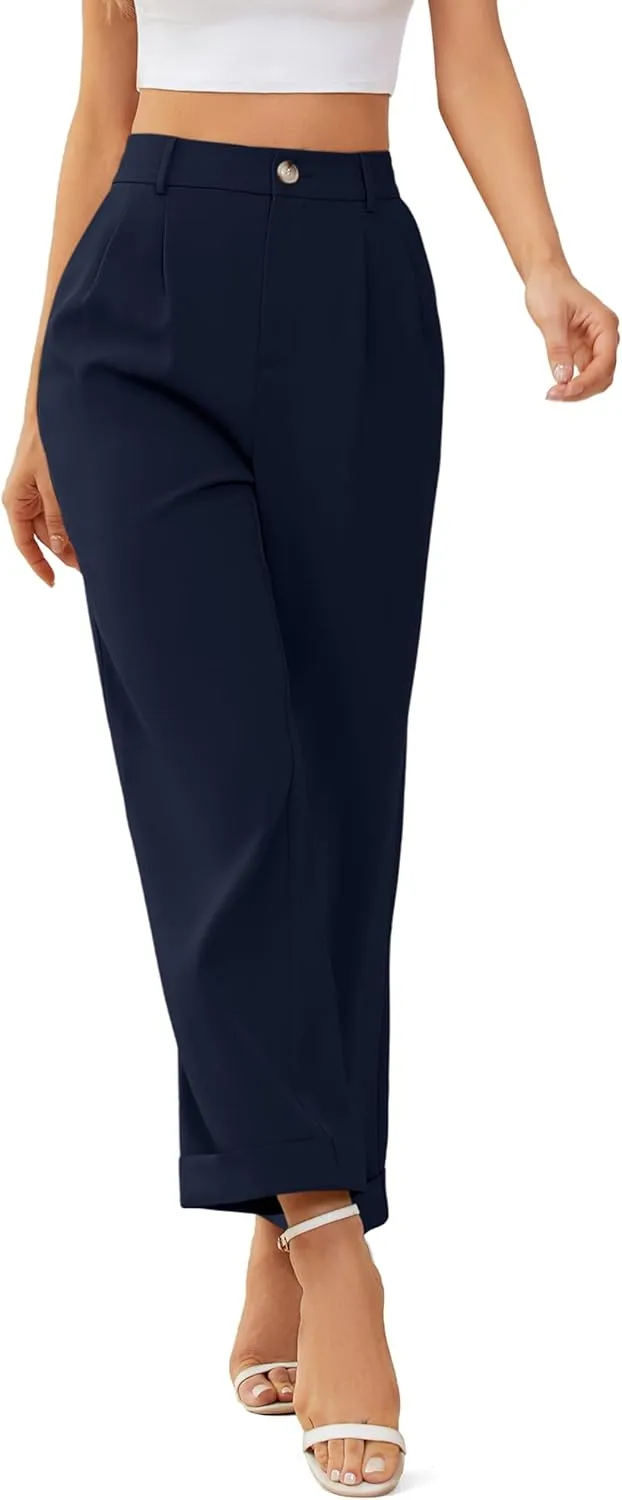 onlypuff Women Pants Work Business Dressy Trousers Wide Leg High Waisted Slacks with Pockets