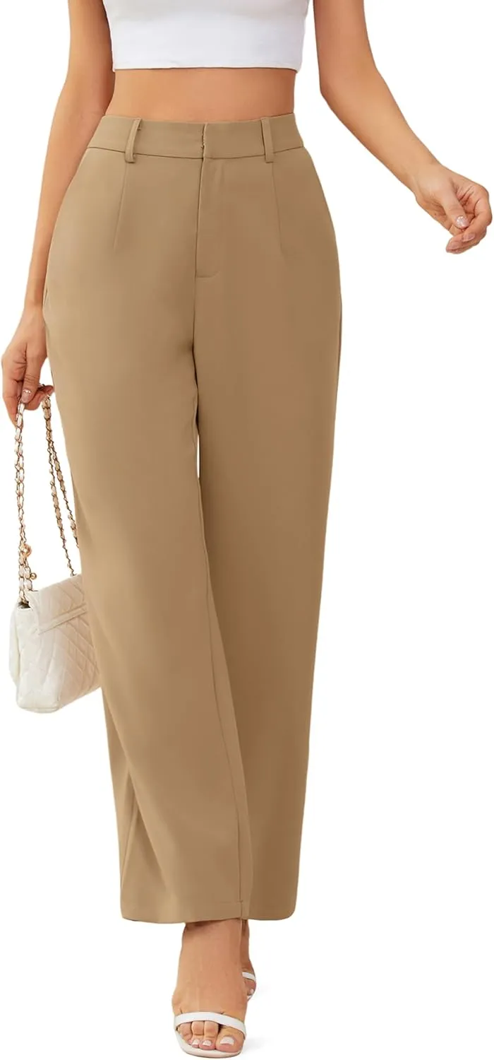 onlypuff Women Pants Work Business Dressy Trousers Wide Leg High Waisted Slacks with Pockets