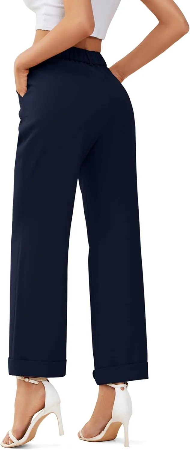 onlypuff Women Pants Work Business Dressy Trousers Wide Leg High Waisted Slacks with Pockets