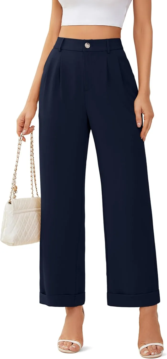 onlypuff Women Pants Work Business Dressy Trousers Wide Leg High Waisted Slacks with Pockets