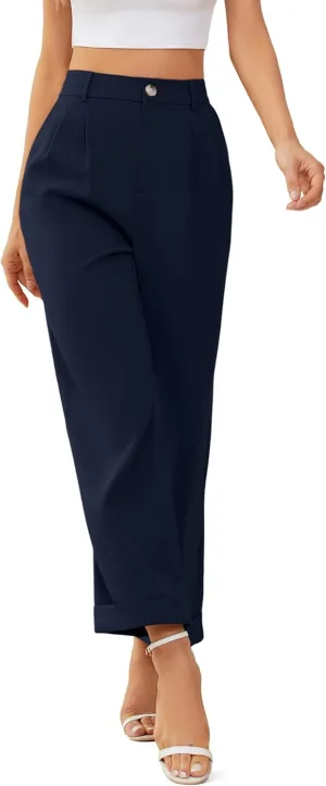 onlypuff Women Pants Work Business Dressy Trousers Wide Leg High Waisted Slacks with Pockets