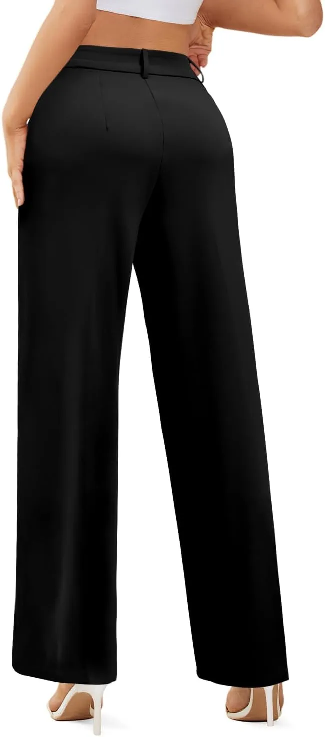 onlypuff Womens Wide Leg Pants High Waisted Slacks Straight Long Work Business Trousers with Pockets