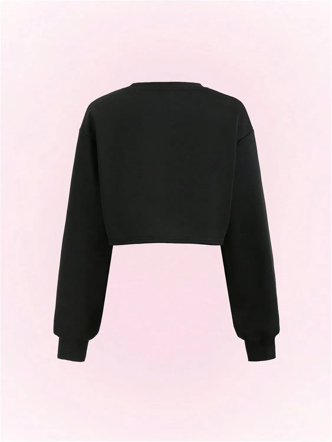 OYOANGLE Women's Bow Print Long Sleeve Cropped Sweatshirts Y2K Crew Neck Preppy Pullover Tops