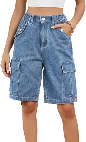 POHADON Womens 2025 Trendy High Waisted Denim Shorts Bermuda Baggy Y2K Cargo Shorts Casual Summer Jean Jorts