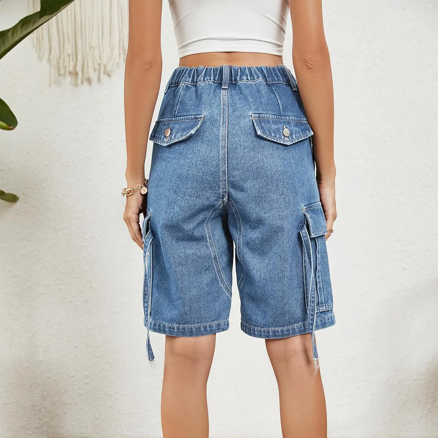 POHADON Womens 2025 Trendy High Waisted Denim Shorts Bermuda Baggy Y2K Cargo Shorts Casual Summer Jean Jorts