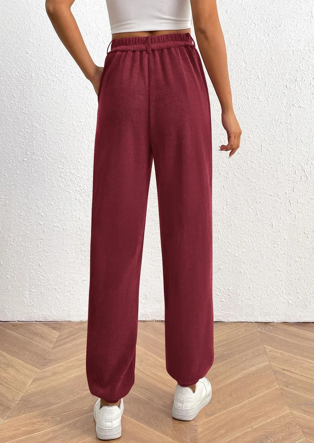 PRETTYGARDEN Women's Dressy Casual Pants Elastic High Waisted Work Office Corduroy Trouser Slacks with Pockets