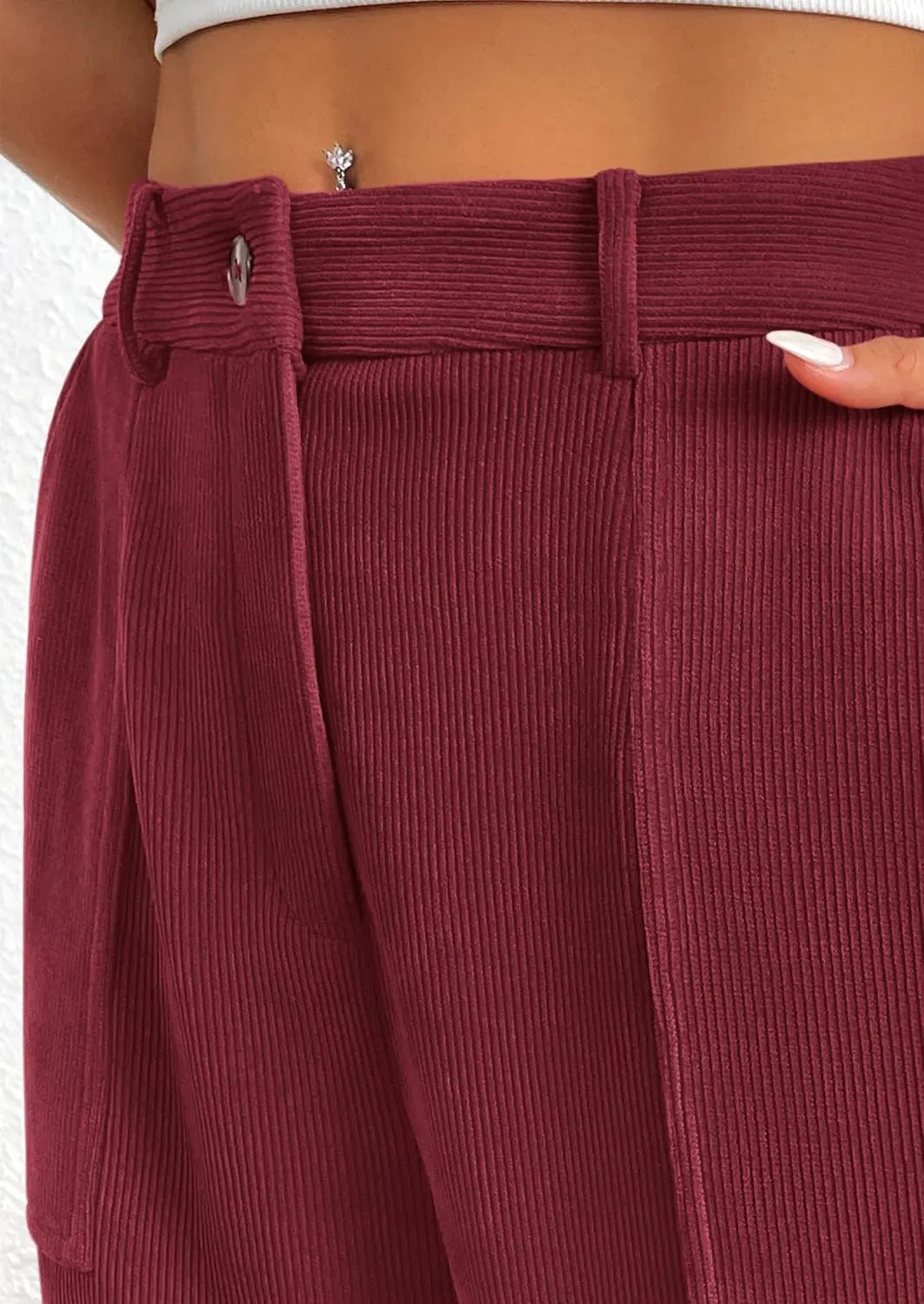 PRETTYGARDEN Women's Dressy Casual Pants Elastic High Waisted Work Office Corduroy Trouser Slacks with Pockets