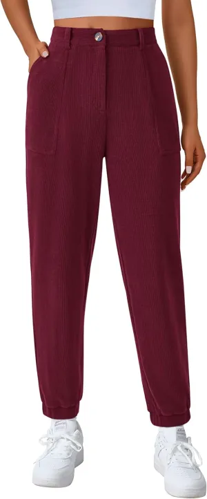 PRETTYGARDEN Women's Dressy Casual Pants Elastic High Waisted Work Office Corduroy Trouser Slacks with Pockets