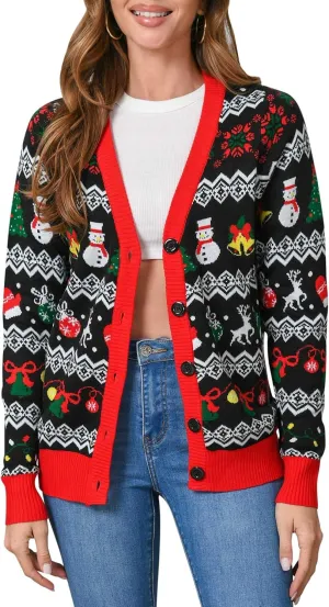 RAISEVERN Ugly Christmas Cardigan Sweater Women Oversized Knit Open Front Tops