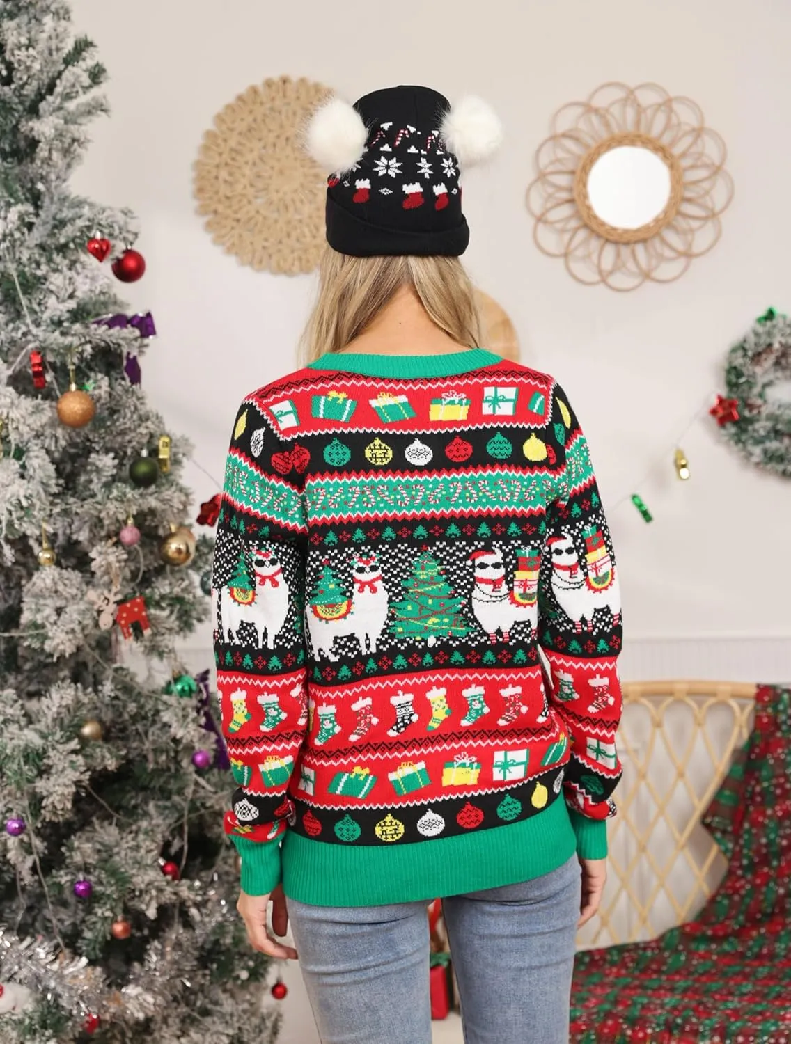RAISEVERN Ugly Christmas Cardigan Sweater Women Oversized Knit Open Front Tops