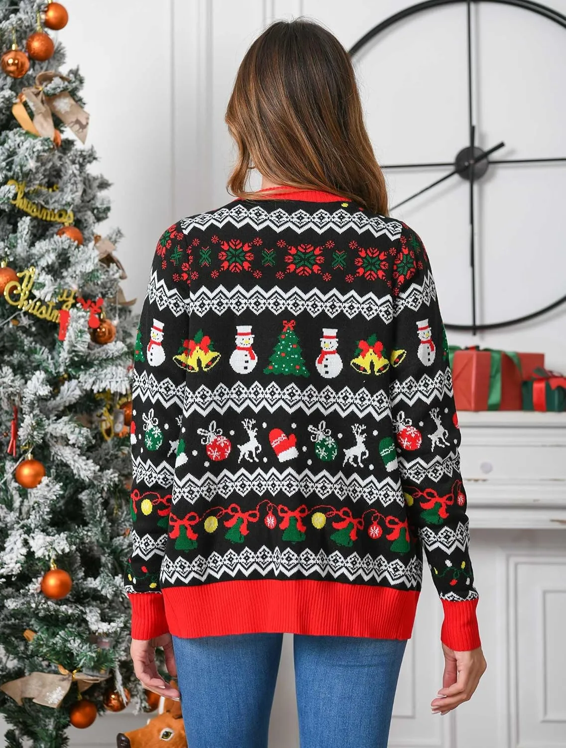 RAISEVERN Ugly Christmas Cardigan Sweater Women Oversized Knit Open Front Tops