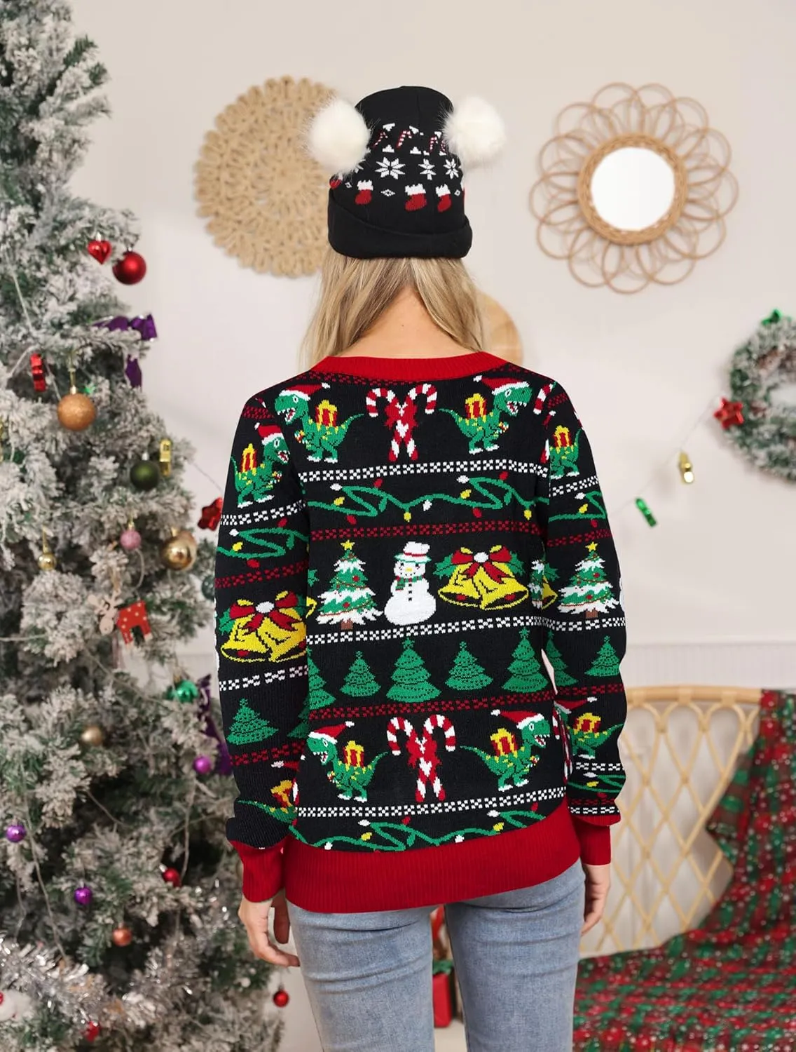 RAISEVERN Ugly Christmas Cardigan Sweater Women Oversized Knit Open Front Tops