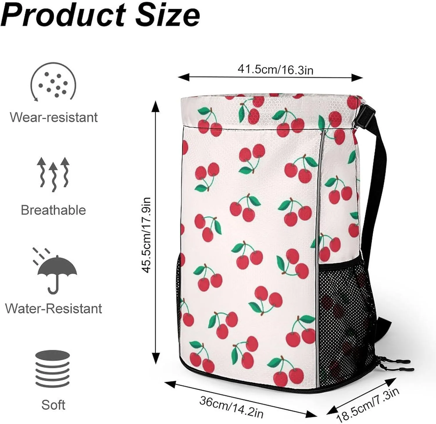 Red Cherry Sports Backpack with Large Mouth Design And Dry Wet Separation for Unisex