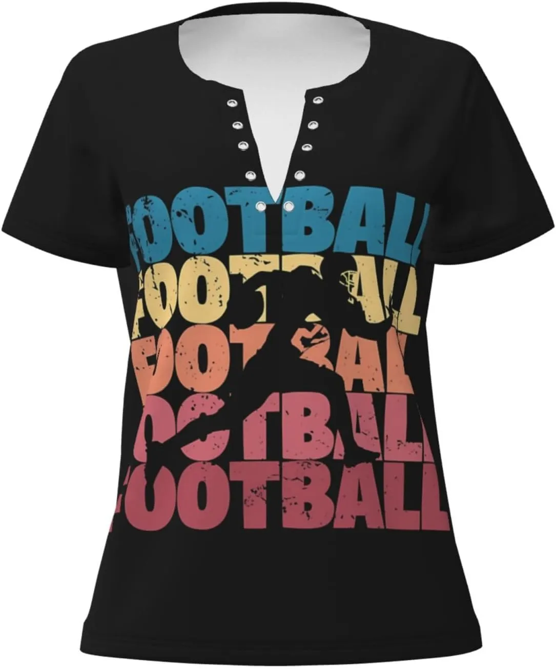 Retro American Football Womens Deep v Neck T-Shirts Short Sleeve Shirts Casual Tee Tops Slim Fit T-Shirt