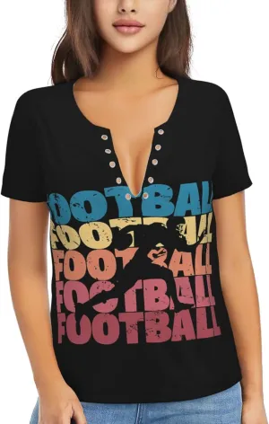 Retro American Football Womens Deep v Neck T-Shirts Short Sleeve Shirts Casual Tee Tops Slim Fit T-Shirt