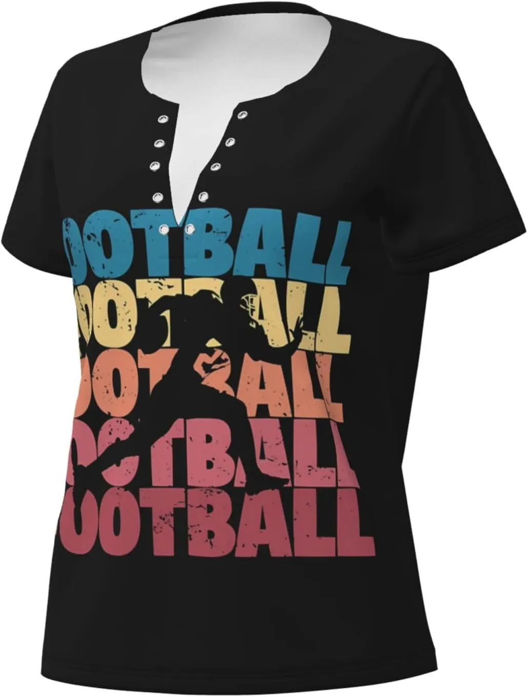 Retro American Football Womens Deep v Neck T-Shirts Short Sleeve Shirts Casual Tee Tops Slim Fit T-Shirt