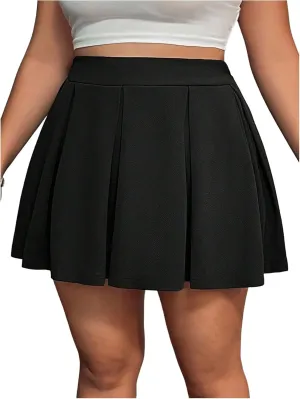 SHENHE Women's Pluse Size Pleated Swing Skirt Mini High Waisted Flowy Going Out Skater Shorts Skort