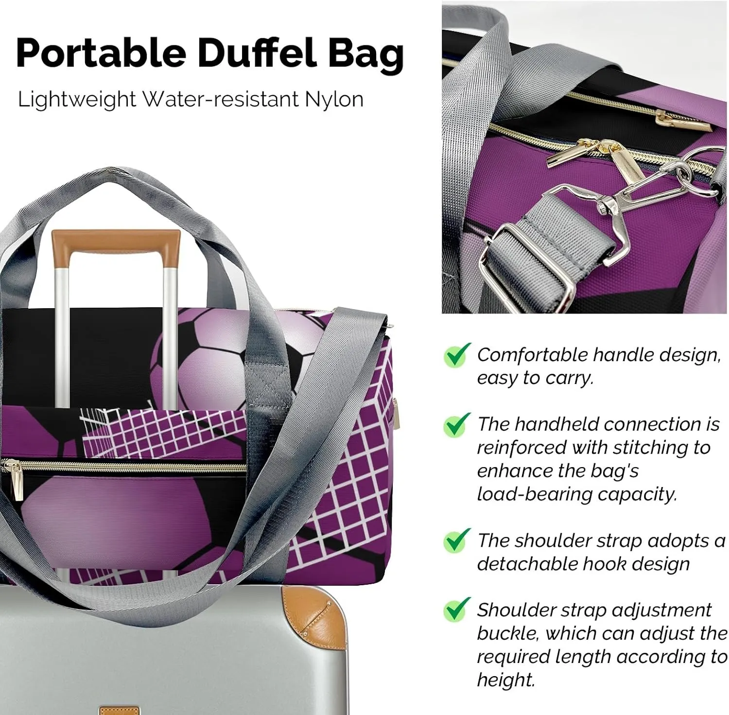 Soccer Ball Gym Grape Gym Bag for Women, Travel Duffle Bag Carry On Weekender Bag with Shoe Compartment