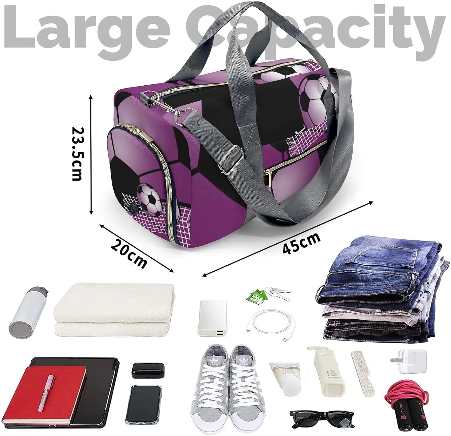 Soccer Ball Gym Grape Gym Bag for Women, Travel Duffle Bag Carry On Weekender Bag with Shoe Compartment