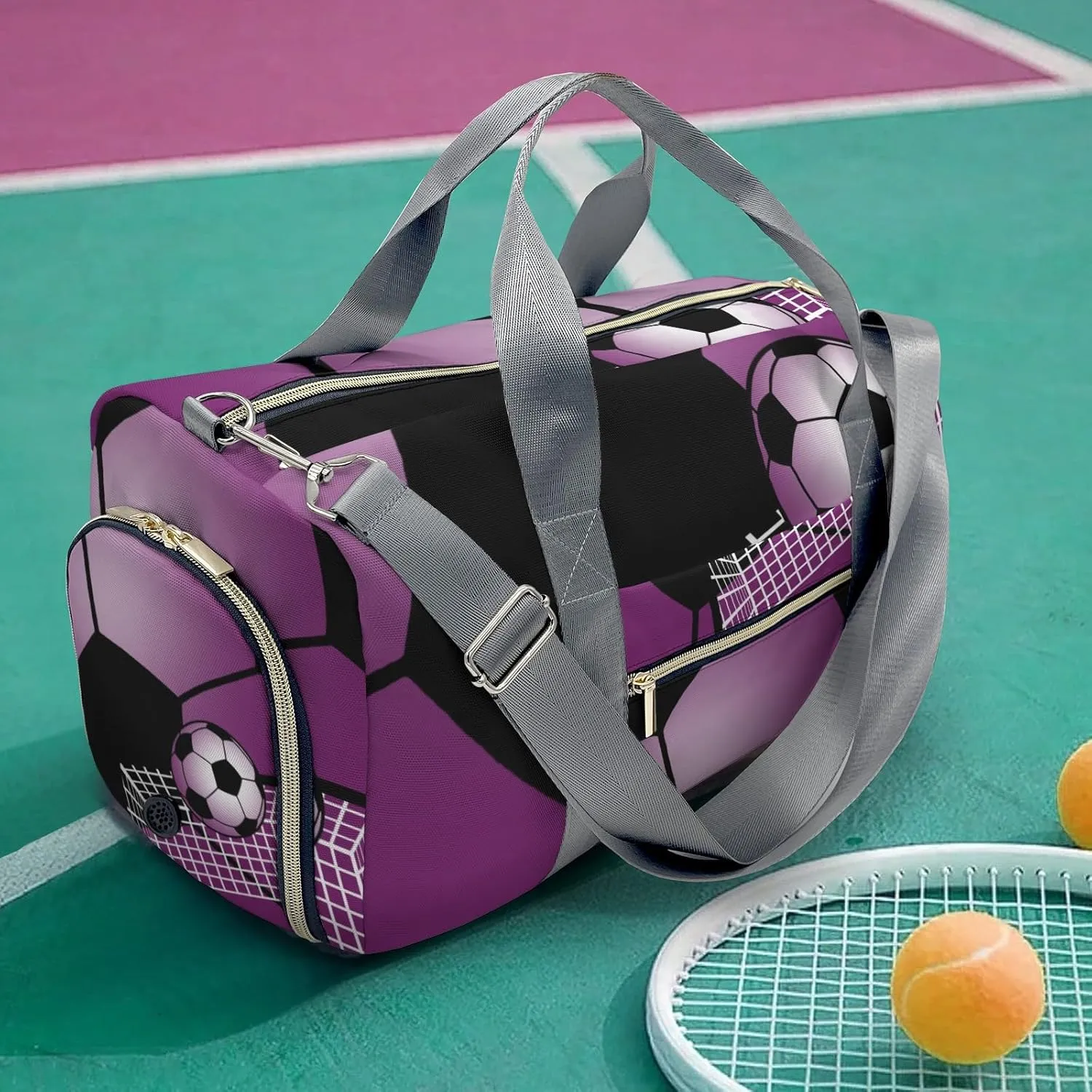 Soccer Ball Gym Grape Gym Bag for Women, Travel Duffle Bag Carry On Weekender Bag with Shoe Compartment