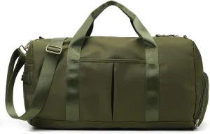 Sports Travel Duffel Bag with Wet Pocket & Shoes Compartment Water Resistant Luggage Packable Duffle Bag Weekender Bag for Women and Men army green 20-35L, SG.01BB008-13