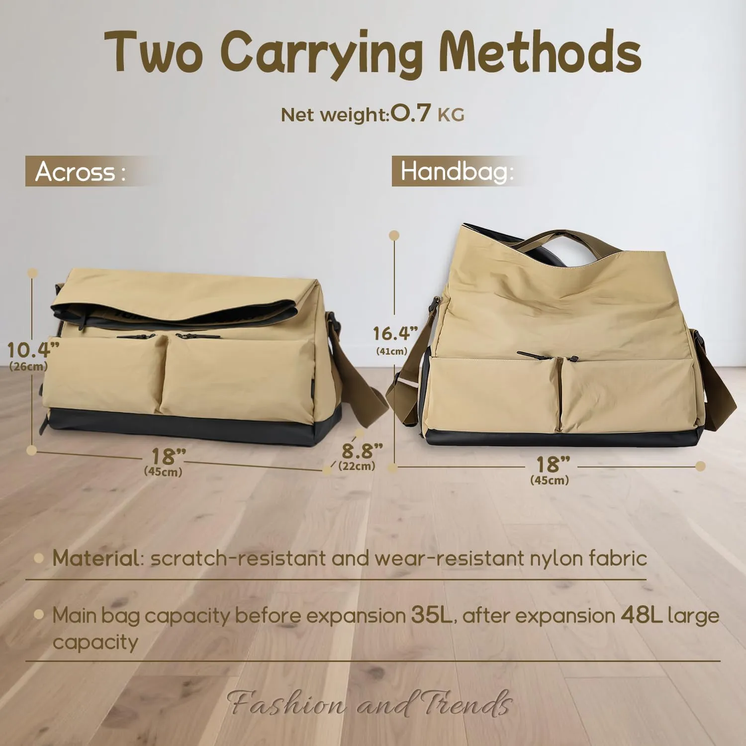 Stylish Gym Bag for Men and Women with Shoe & Wet Compartment, Water-Resistant Fabric Duffle Bag for Travel, Sports, Fitness & Workout(Khaki)