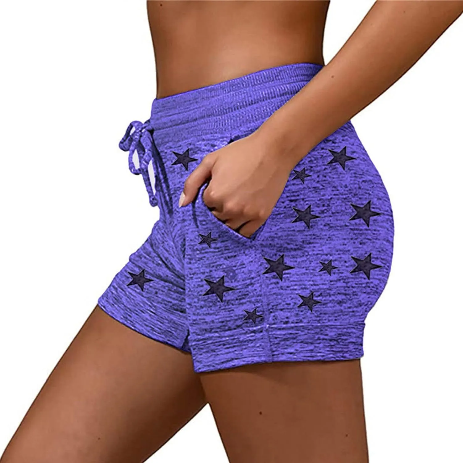 Summer Shorts for Women Trendy Print Yoga Pants Casual Loose Elastic Drawstring Trousers Beach Shorts Pockets