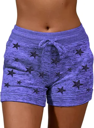 Summer Shorts for Women Trendy Print Yoga Pants Casual Loose Elastic Drawstring Trousers Beach Shorts Pockets