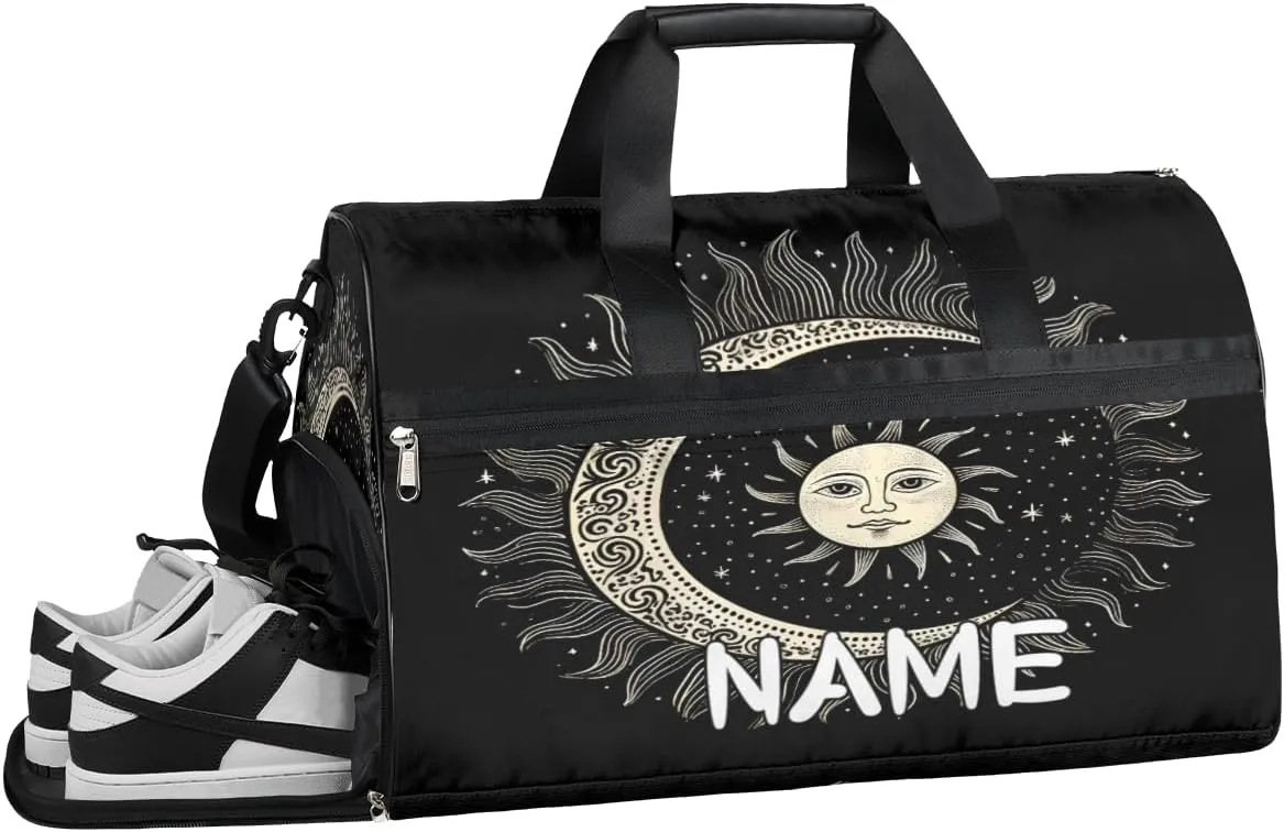Sun Moon Ethnic Print Sports Gym Bag with Wet Pocket & Shoes Compartment Travel Duffel Bag for Women Men Custom Sports Gym Bag Personalized Overnight Stay Weekend Tote Beach Luggage