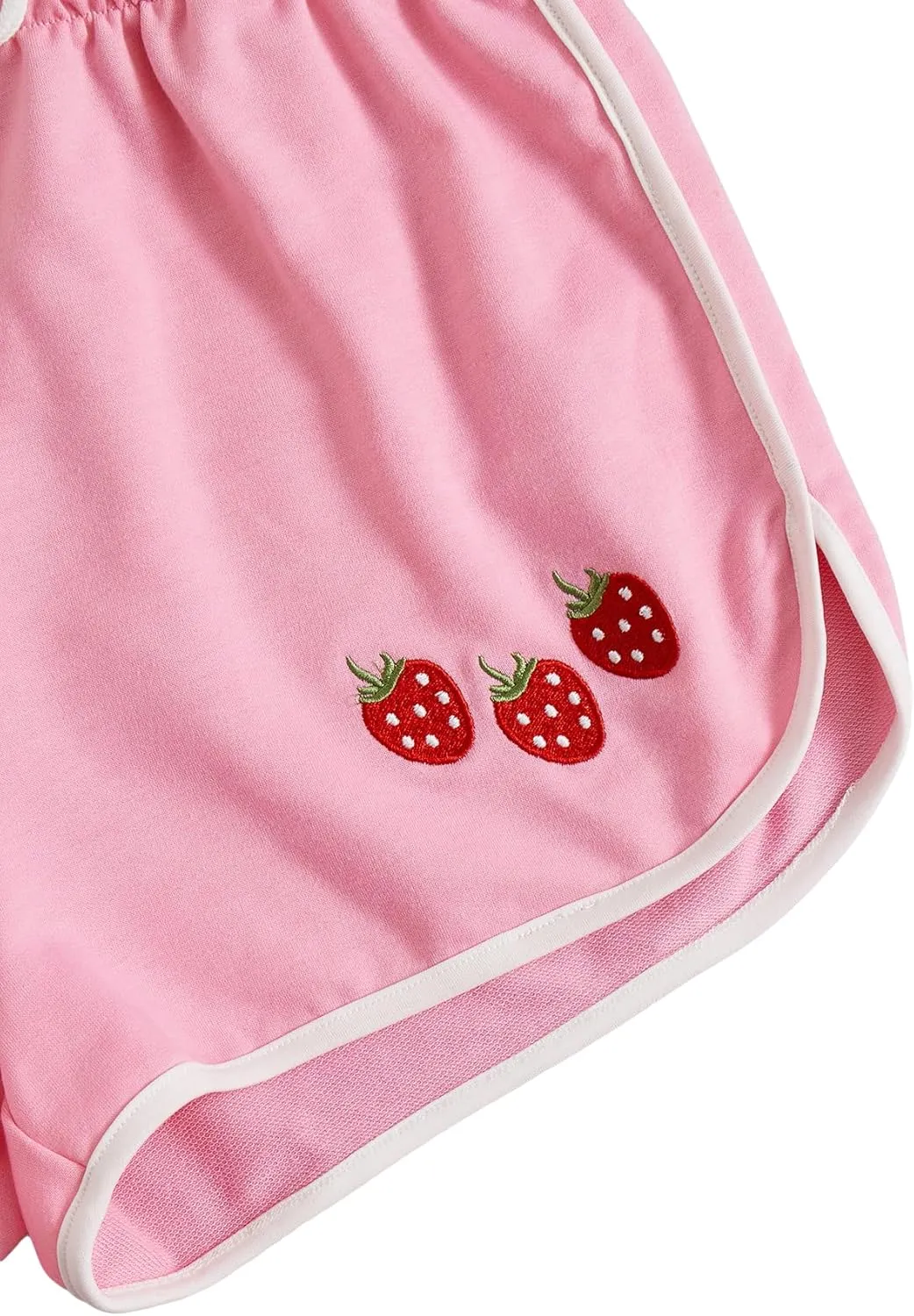 SweatyRocks Women's High Waist Lounge Cute Strawberry Embroidery Drawstring Waist Workout Sweat Shorts