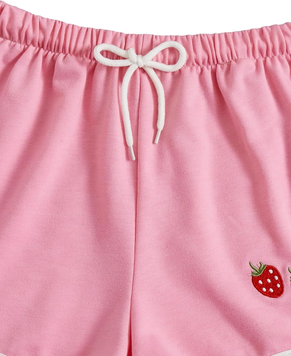 SweatyRocks Women's High Waist Lounge Cute Strawberry Embroidery Drawstring Waist Workout Sweat Shorts