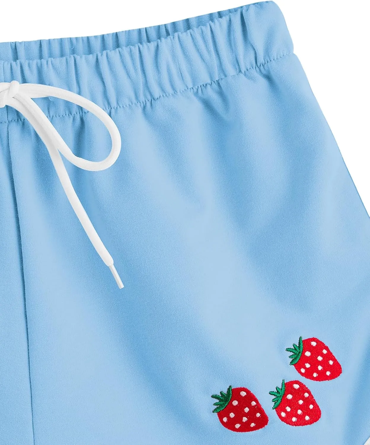 SweatyRocks Women's High Waist Lounge Cute Strawberry Embroidery Drawstring Waist Workout Sweat Shorts