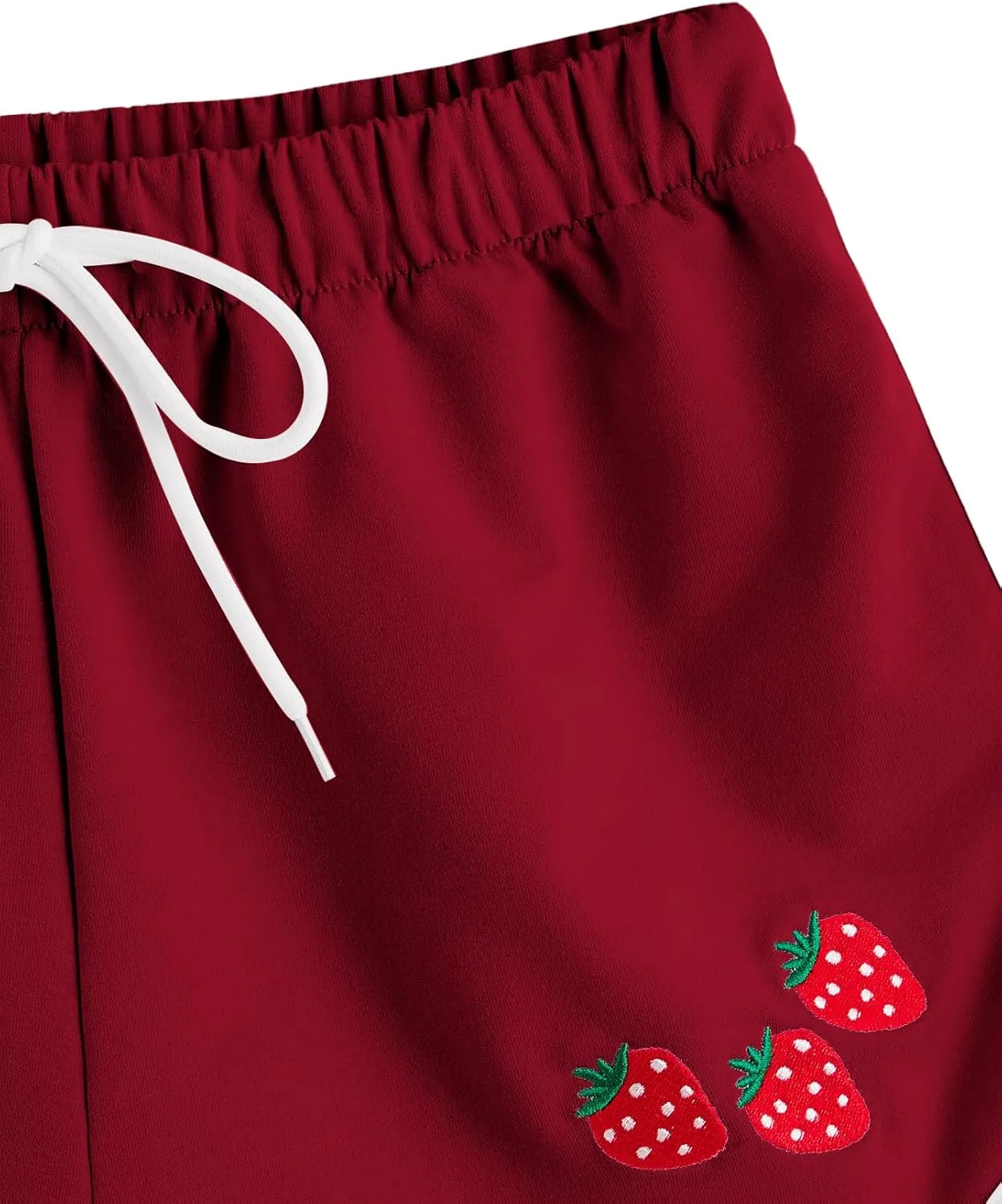 SweatyRocks Women's High Waist Lounge Cute Strawberry Embroidery Drawstring Waist Workout Sweat Shorts
