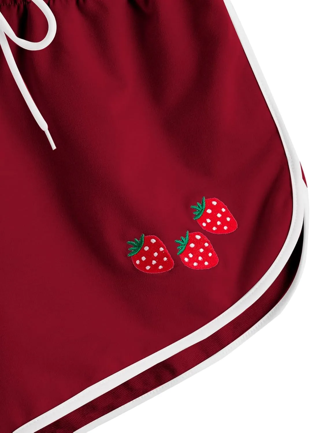 SweatyRocks Women's High Waist Lounge Cute Strawberry Embroidery Drawstring Waist Workout Sweat Shorts