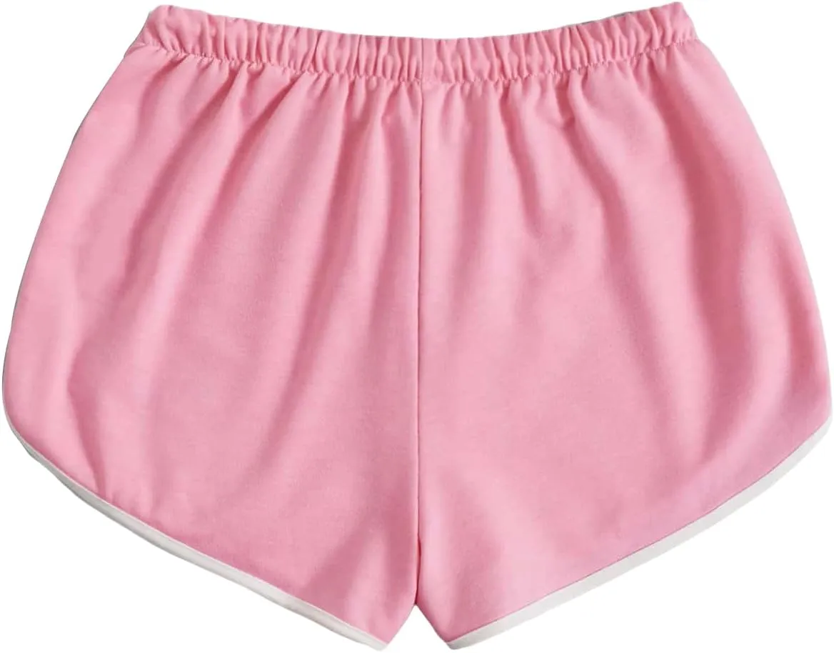 SweatyRocks Women's High Waist Lounge Cute Strawberry Embroidery Drawstring Waist Workout Sweat Shorts