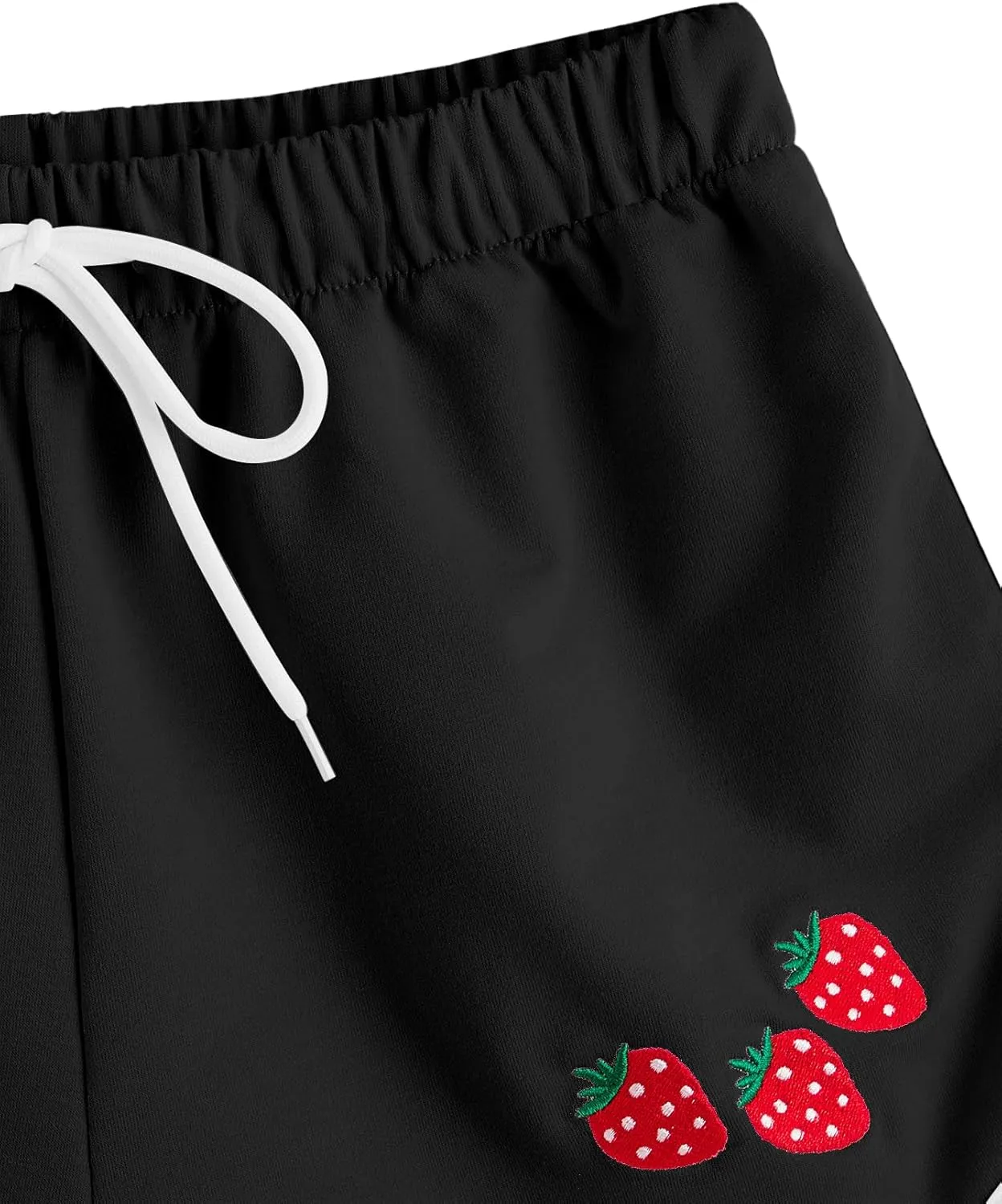 SweatyRocks Women's High Waist Lounge Cute Strawberry Embroidery Drawstring Waist Workout Sweat Shorts