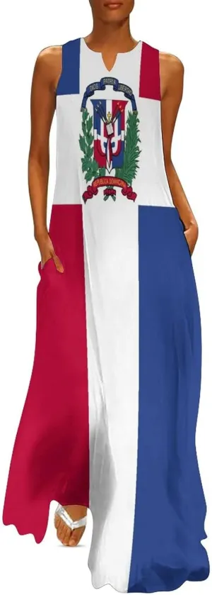 TAIZIYEAH Long Dress Dominican Flag Women's Summer Casual Loose Dress Long Dress Short Sleeve for Girls Fashion Skirts 2XL