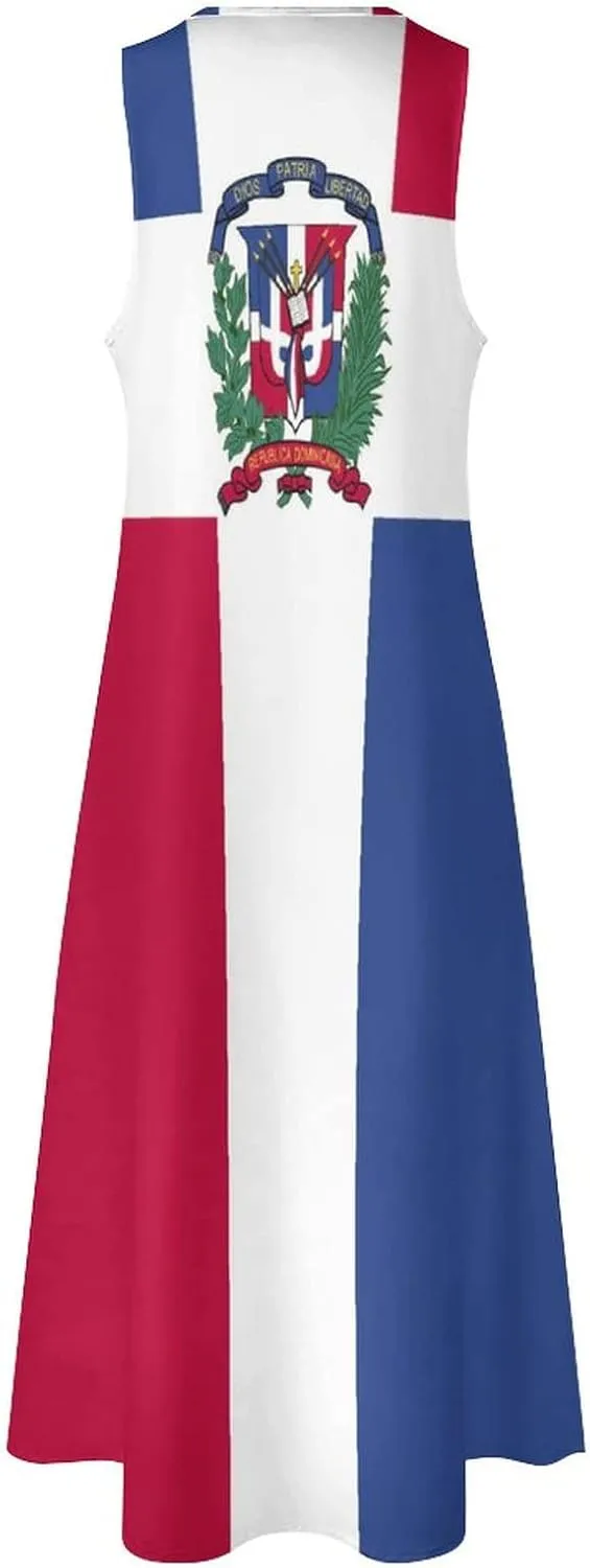 TAIZIYEAH Long Dress Dominican Flag Women's Summer Casual Loose Dress Long Dress Short Sleeve for Girls Fashion Skirts 2XL